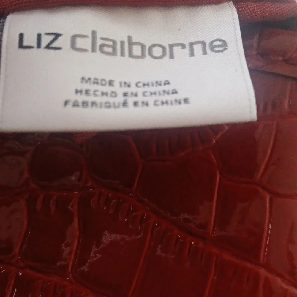 Liz Claiborne Glossy Wrist-let Bag Mini Faux Embossed Burgundy Leather w Strap